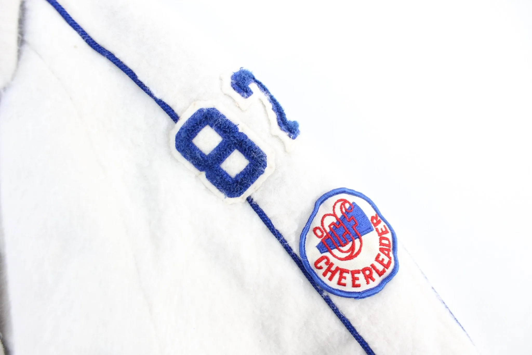 1982 White & Blue Cheerleader Varsity Jacket
