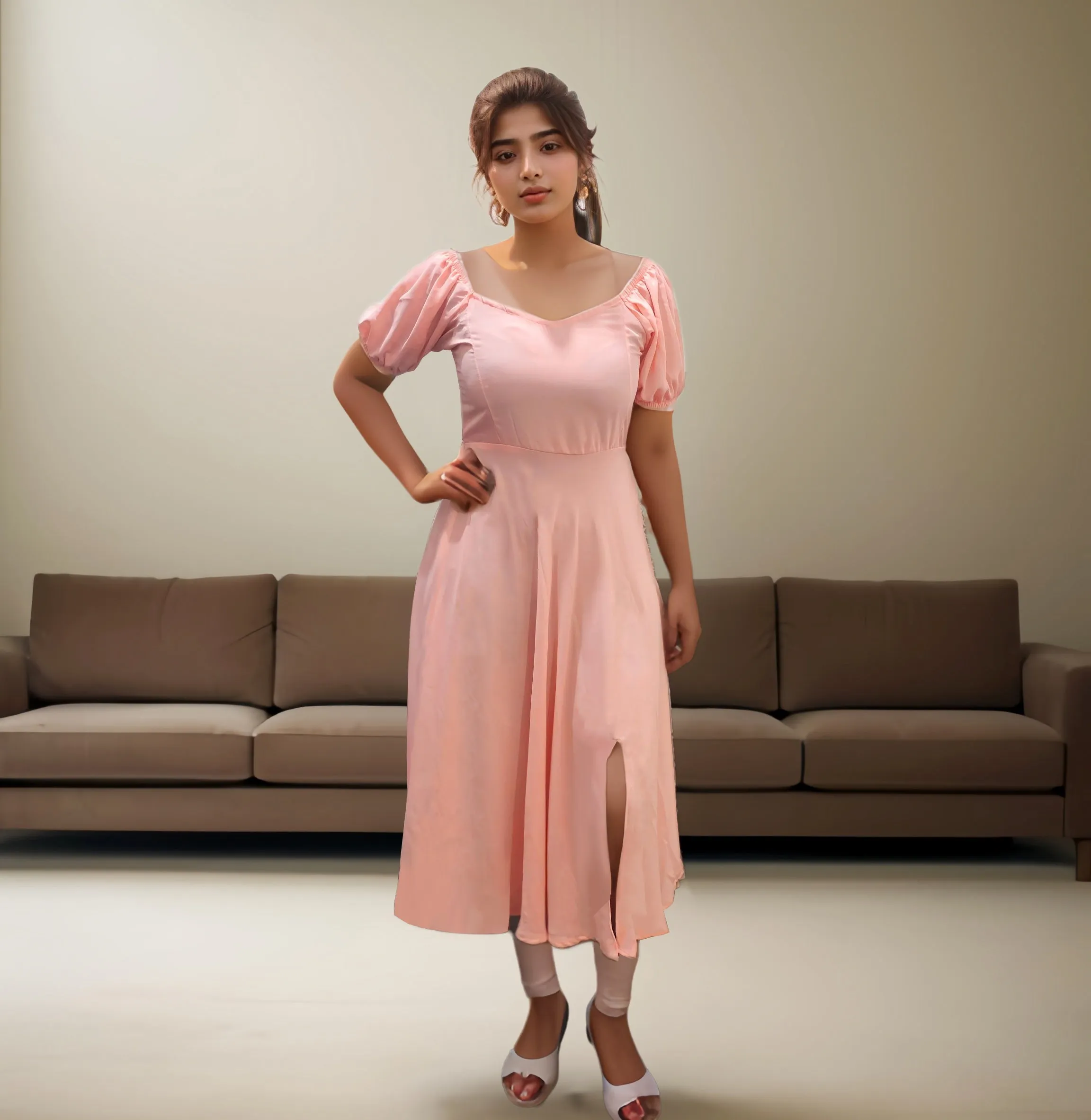 C277 - Elegant Pink Midi Dress