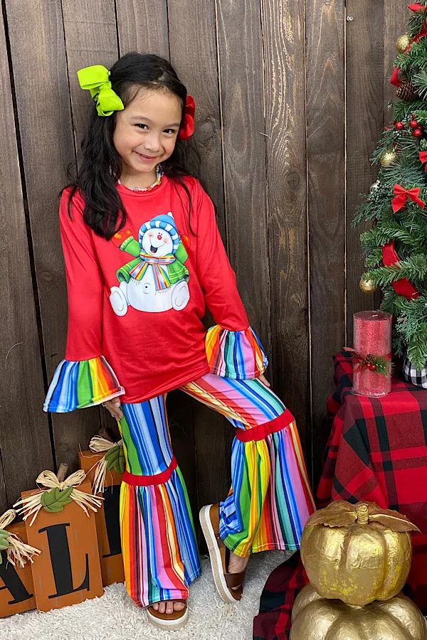 DLH0824-7 Christmas serape snow man printed girl set wholesale