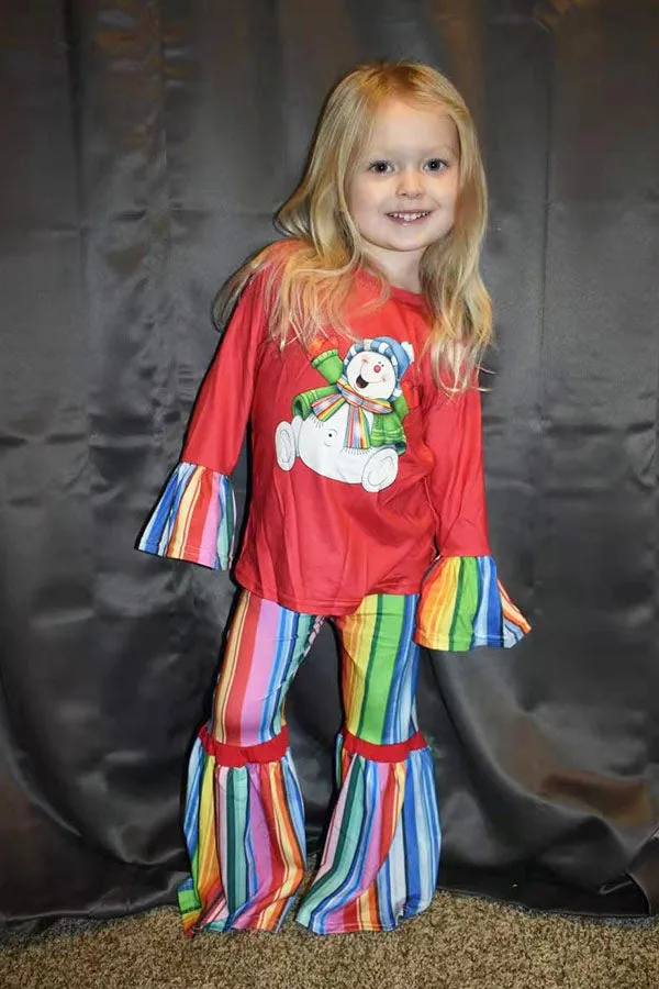 DLH0824-7 Christmas serape snow man printed girl set wholesale