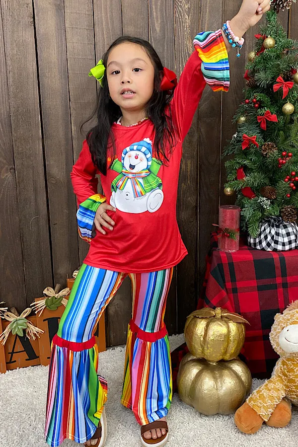 DLH0824-7 Christmas serape snow man printed girl set wholesale