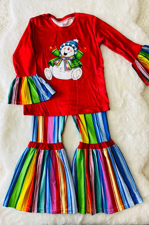 DLH0824-7 Christmas serape snow man printed girl set wholesale