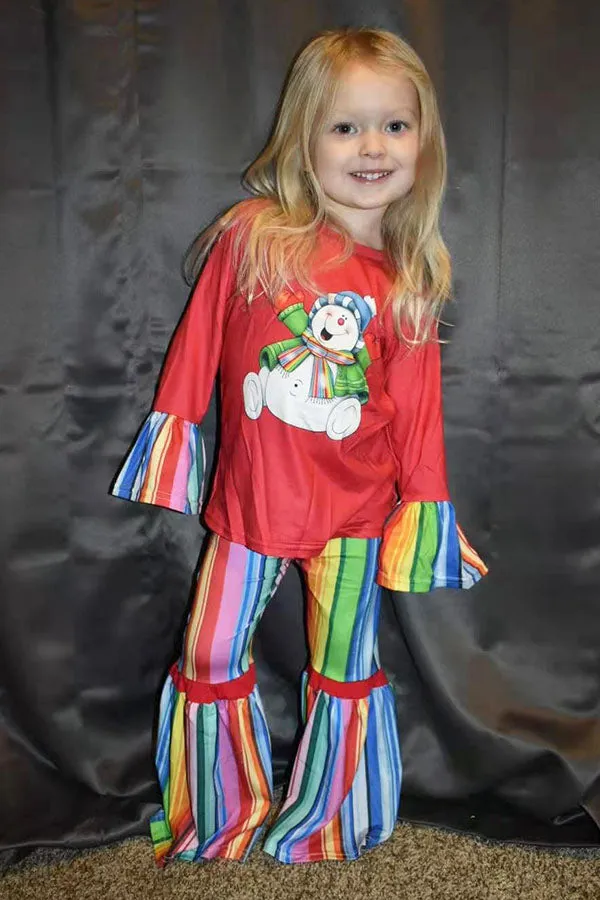 DLH0824-7 Christmas serape snow man printed girl set wholesale
