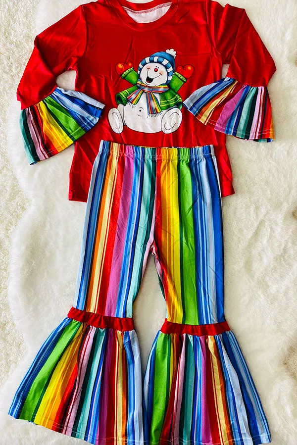 DLH0824-7 Christmas serape snow man printed girl set wholesale