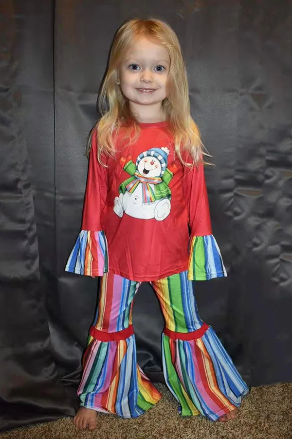 DLH0824-7 Christmas serape snow man printed girl set wholesale
