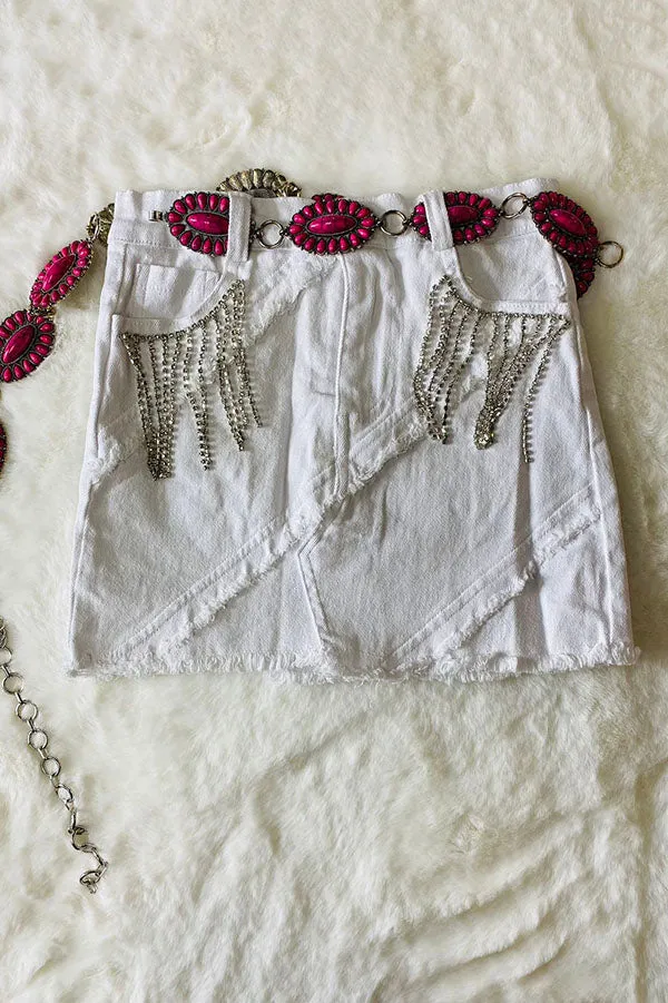 DLH2619 Solid white denim girls skirts w/rhinestone wholesale
