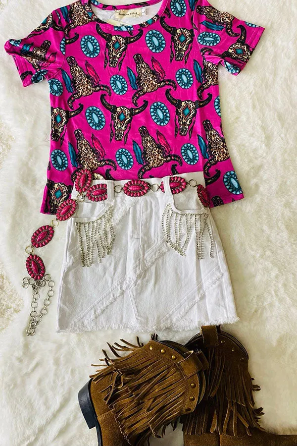 DLH2619 Solid white denim girls skirts w/rhinestone wholesale