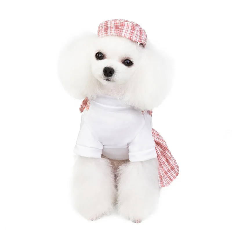 Summer Plaid Uniform Dress Pet Clothing