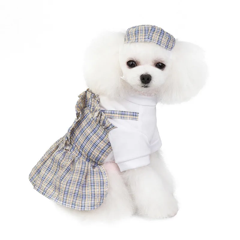 Summer Plaid Uniform Dress Pet Clothing