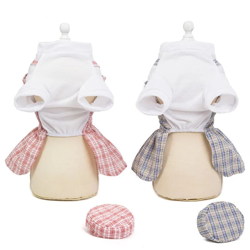 Summer Plaid Uniform Dress Pet Clothing