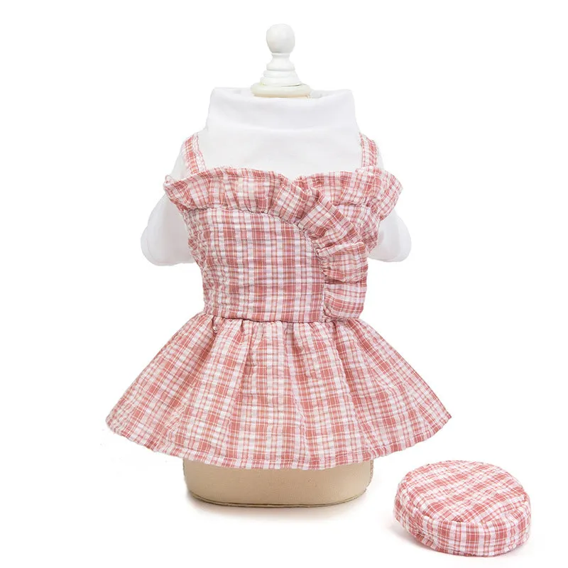 Summer Plaid Uniform Dress Pet Clothing