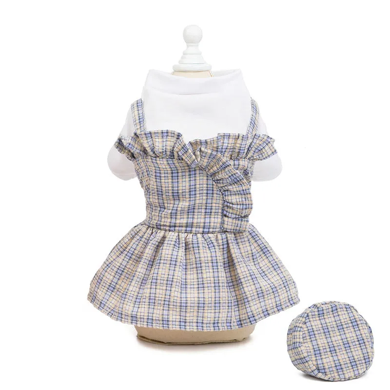 Summer Plaid Uniform Dress Pet Clothing