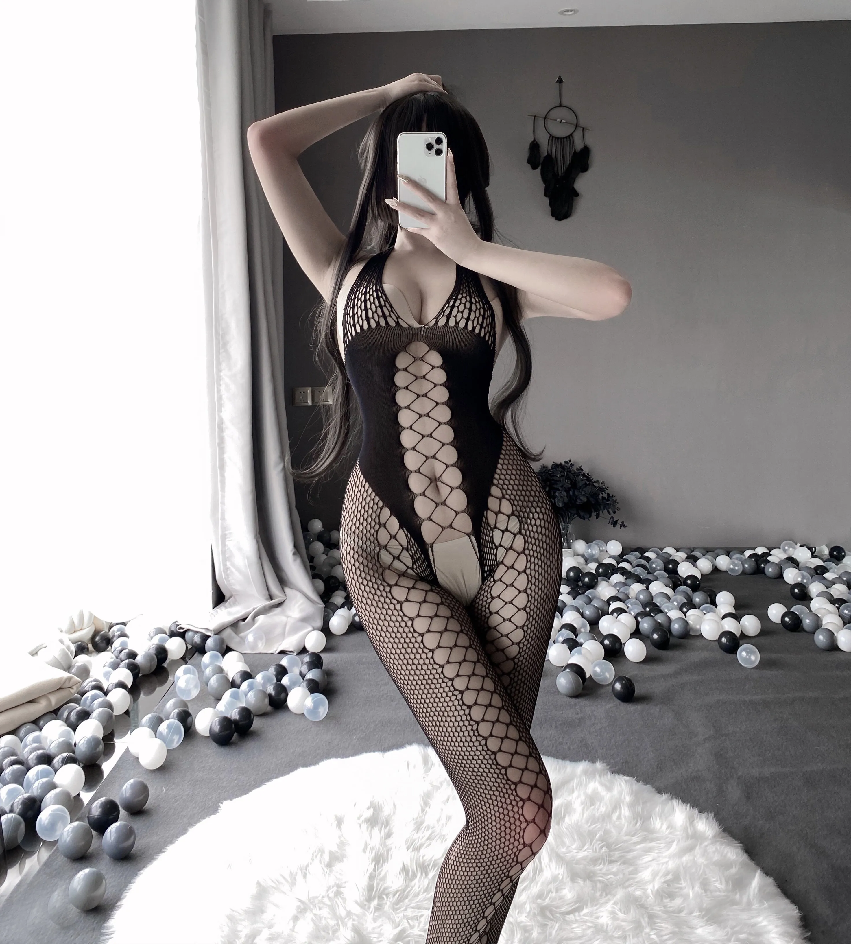 W-3106 Erotic mesh bandeau open crotch one-piece