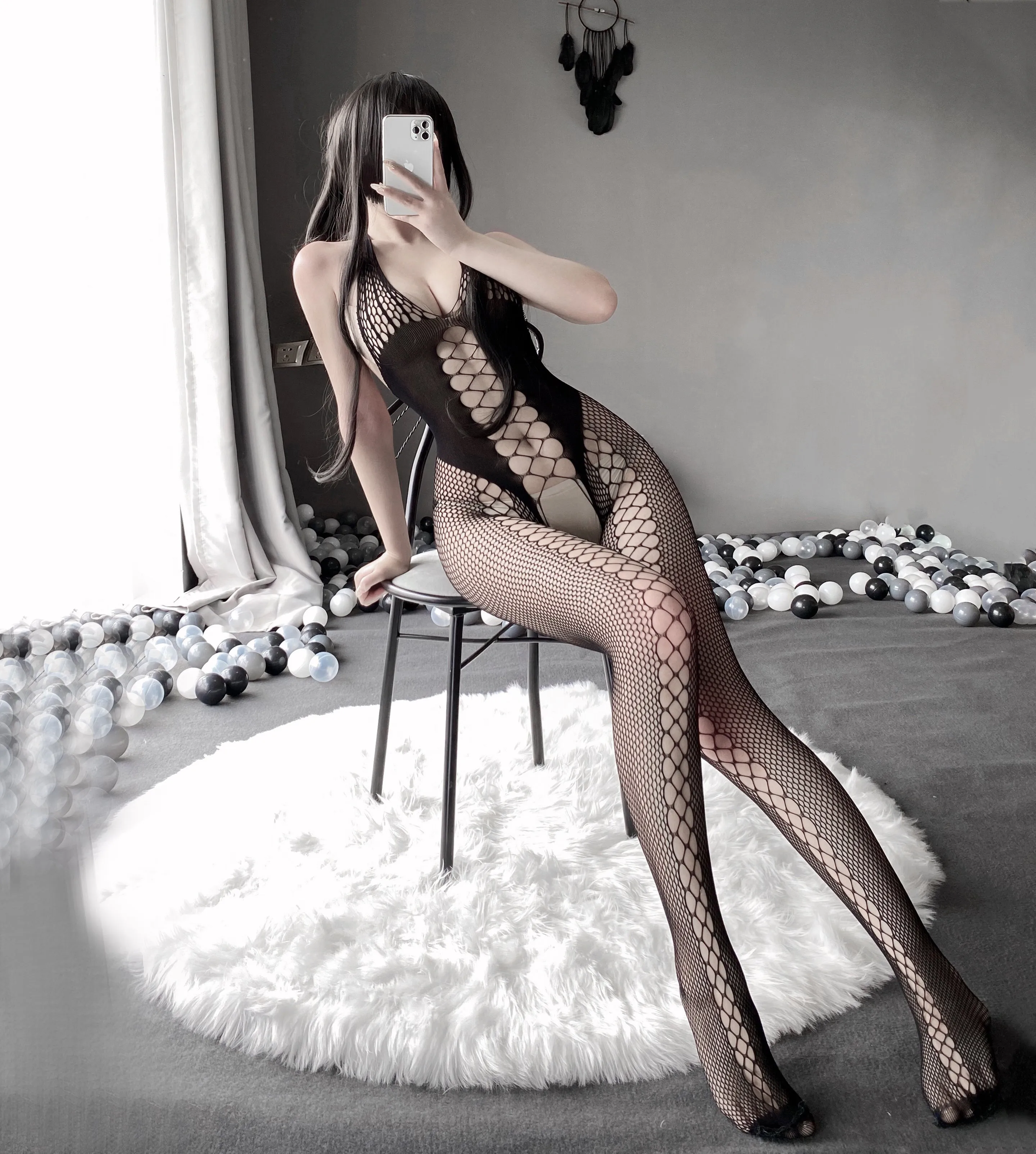 W-3106 Erotic mesh bandeau open crotch one-piece