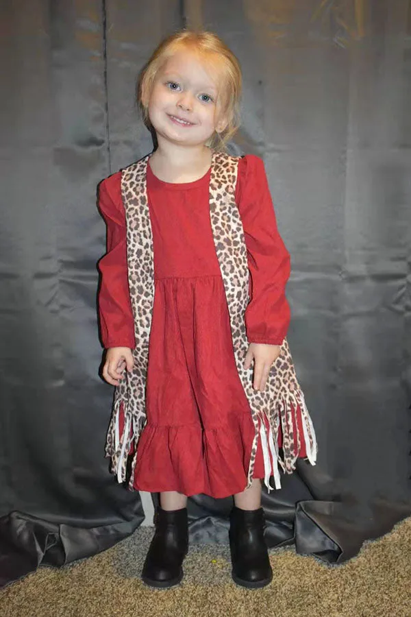 XCH0001-2H Brown leopard sleeveless long style open vest/cardigan